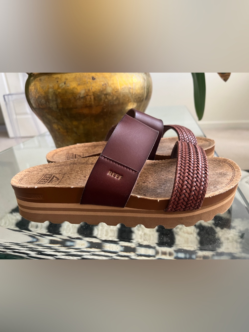 Reef Women’s Brown Two-Strap Slide Sandals